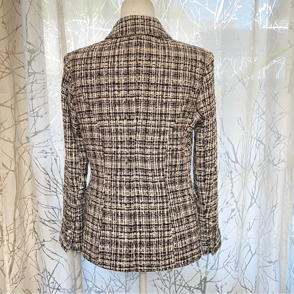 L’AGENCE KENZIE BLACK WHITE TWEED DOUBLE BREASTED BUTTON UP BLAZER JACKET - Picture 6 of 16